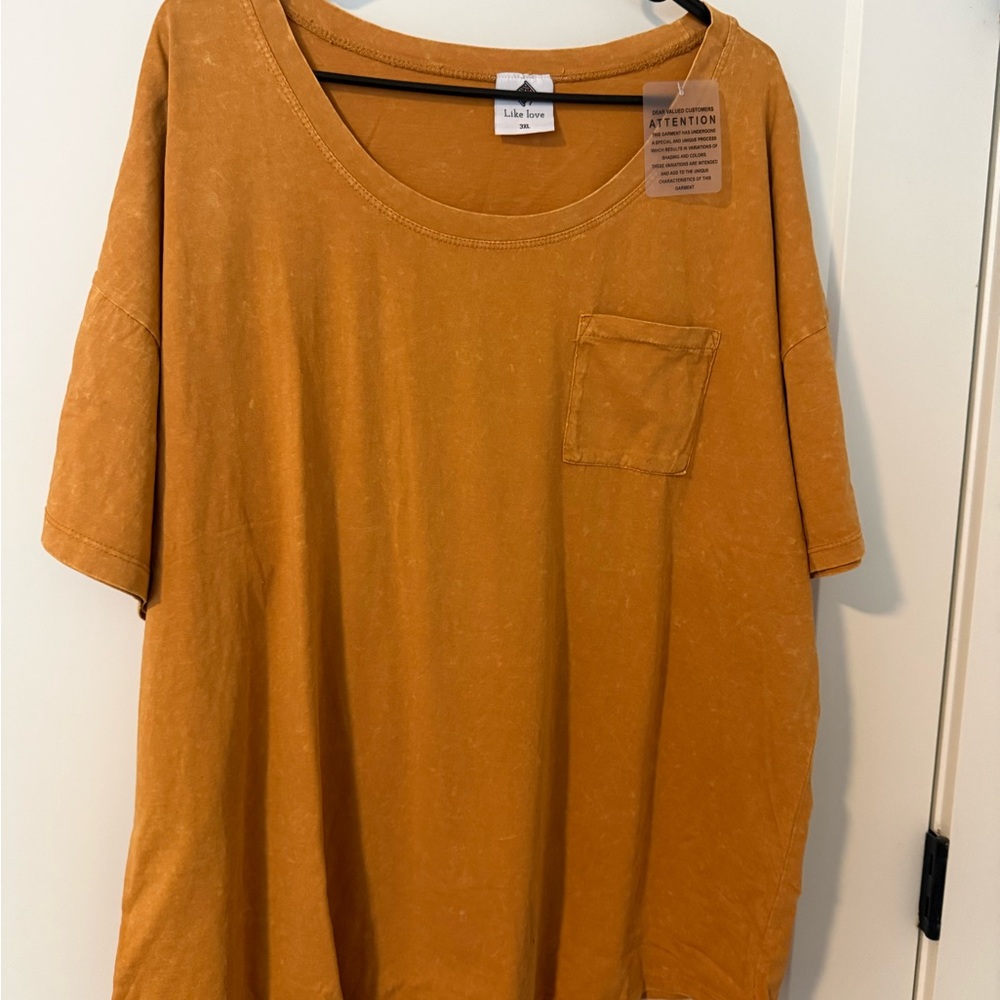 Like Love Mineral Washed Women's Short Sleeve Pocket Tee in Mustard